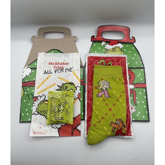2025 McDONALD'S Grinch Christmas Adult Happy Meal w/ Green Socks and Grinch Salt - Picture 1 of 7